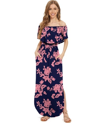Image of LILBETTER Womens Off The Shoulder Ruffle Party Dresses Side Split Beach Maxi Dress