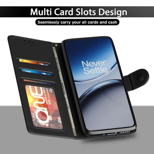 Image of Amazon Basics Flip Cover for OnePlus Nord 5 5G Leather Finish | Wallet Stand and Shock Proof | Inside TPU with Card Pockets | Complete Protection Flip Case (Black)