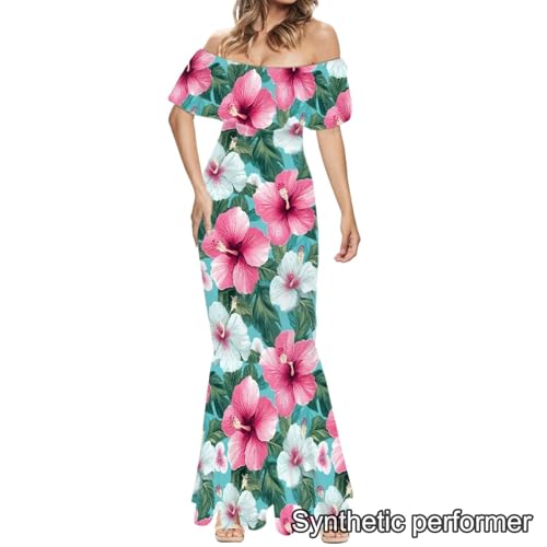 Image of Polynesian Dresses for Women Off Shoulder Maxi Dress Puletasi Samoan Dresses S-7XL