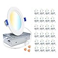 zouzai 24 Pack Ultra-Thin LED Recessed Ceiling Light with Junction Box 5CCT Adjustable Dimmable Can-Killer Downlight - ETL and Energy Star Certified (Step, 4 inch)