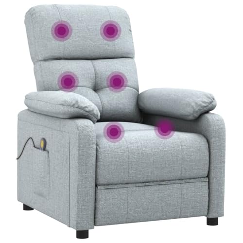 vidaXL Massagesessel, TV Sessel mit manueller Liegefunktion, Relaxsessel mit 6 Massagepunkten, Fernsehsessel Ruhesessel Liegesessel, Hellgrau Stoff