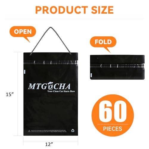 Image of Disposable Car Trash Bags Hanging (Set of 60) - Leak-Proof, Smell-Proof, Recycled Car Garbage Bags, Automobile Trash Container, Road Trip Essentials, Black-Medium
