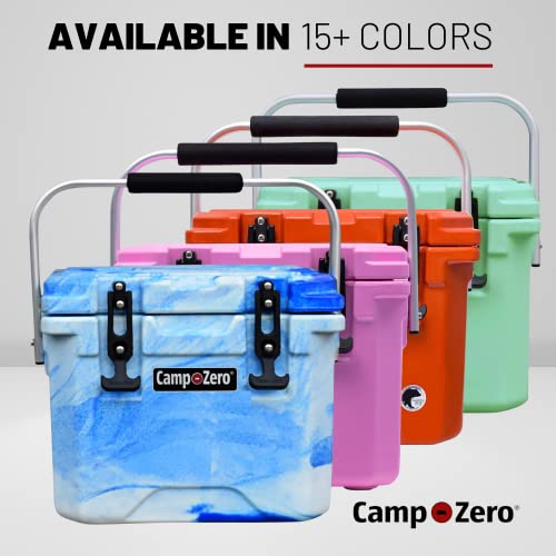 Camp-Zero 10 | 10.6 Qt. Cooler With 2 Molded-In Cup Holders & Folding Aluminum Handle | Thick Walled, Freezer Grade Cooler With Secure Locking System & Tie Down Channels (Blue/White)… #TOP5