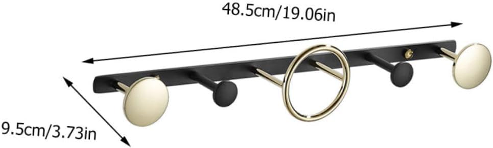 Brass Wall Mounted Coat Hook Rack with 1 Ring 4 Hooks, Modern Style Bathroom and Door Hanging Rack for Towels, Robes, Hats, Household Clothing Storage