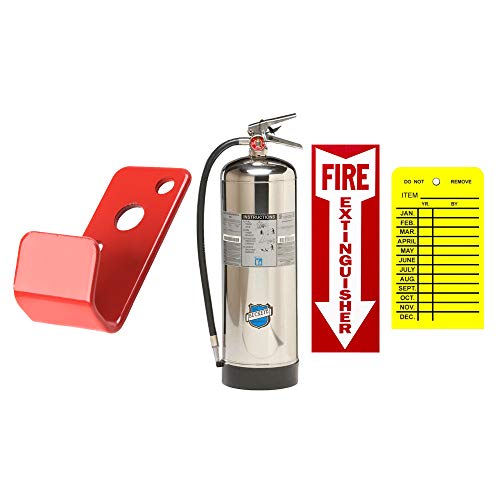 Water Fire Extinguisher Refillable UL/ULC Rated Stainless Steel 2.5 Gallon Water Pressure Fire Extinguisher Buckeye with Wall Hook, Sign and Inspection Tag