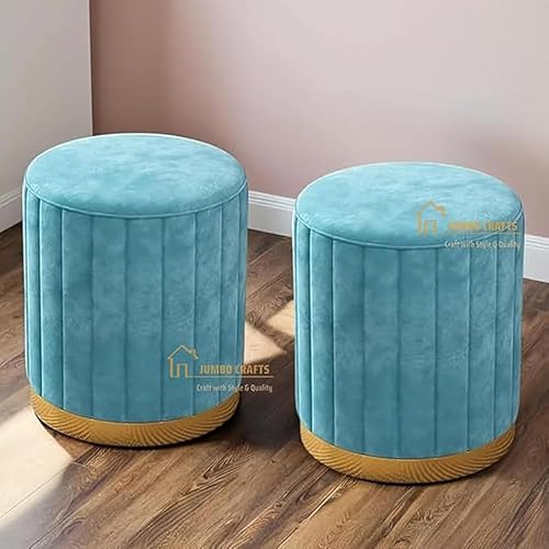 Image of Mudda Pouf Round Sitting Foot Stool for Office Room Decor, Upholstered Pouffe Puffy for Foot Rest, Ottoman Stool for Living Room Sitting Pouffes - (Blue Set of 2)