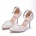 Zapatos De Novia, Sandalias De Gran Tamaño Con Punta Puntiaguda De Tacón Alto De 9 Cm, Tacones De Aguja De Boda Con Diamantes De Imitación De Encaje, Pulsera De Una Forma,Blanco,34EU