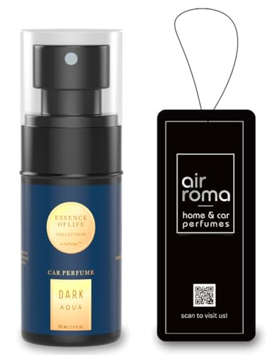 AIR ROMA Dark Aqua Premium Car Perfume | Fine Fragrance Car Air Freshener | Anti Tobacco Anti Odour Technology | Car Accessory Interior Fabric Spray | 600+ long lasting Air Freshener Scent (65 ml)