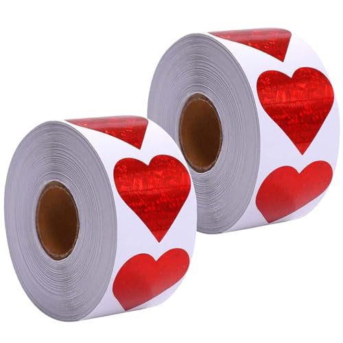 2 Rolls of 1000 Heart Stickers for Creative Projects - Vibrant Colors Ideal for Scrapbooking Card Making and DIY Decorations