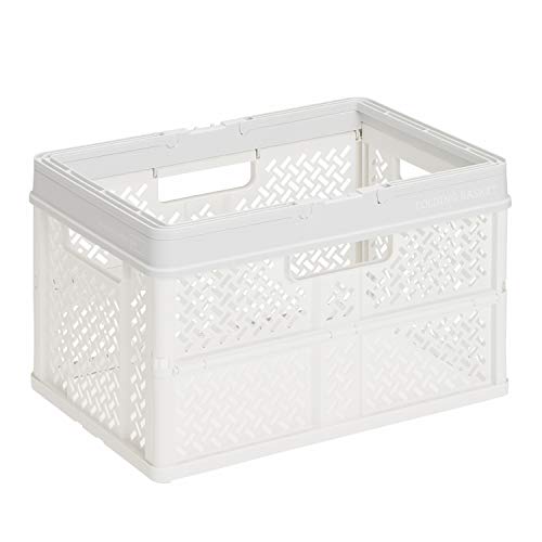 天馬(Tenma) 折りたたんでコンパクトになる持ち手付きの収納ボックス 完成品 折りたたみバスケット Lサイズ お部屋に馴染むデザインの折り畳みコンテナ オリコン カゴ B4ファイルがぴったりのバスケット プラスチック 【組立不要】 【色 スモーキーホワイト】 【サイズ L】 【幅46×奥行31×高さ28cm】【折りたたみ時 高さ7cm】 - 天馬(Tenma) - 商品画像