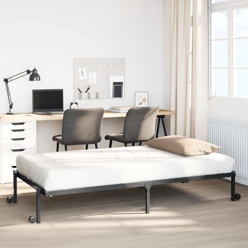 Fecpoo WGYHOME Estructura de cama plegable de acero negro, 80 x 200 cm, marco de metal estable con somier de láminas y pie medio para adultos