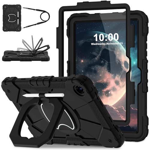 Image of WESOROL Case for Galaxy Tab A11 Plus /A9 Plus 11 Inch,Shockproof Cover for Samsung Tablet A11+ /A9+ Case with Screen Protector 360 Rotating Stand Pencil Holder Shoulder Strap,Black