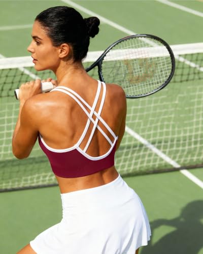 Image of WOYYHO Cross Back Sports Bra for Women Padded Medium Support Workout Bra