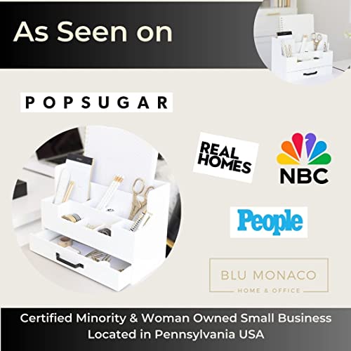 Blu Monaco White Wooden Desk Organizer With Drawer - Office Desk Accessories And Organizer Desk Caddy - Office Organizer - Office Organizers For Desk Supplies For Women Office - Desk Top Organizing #TOP2