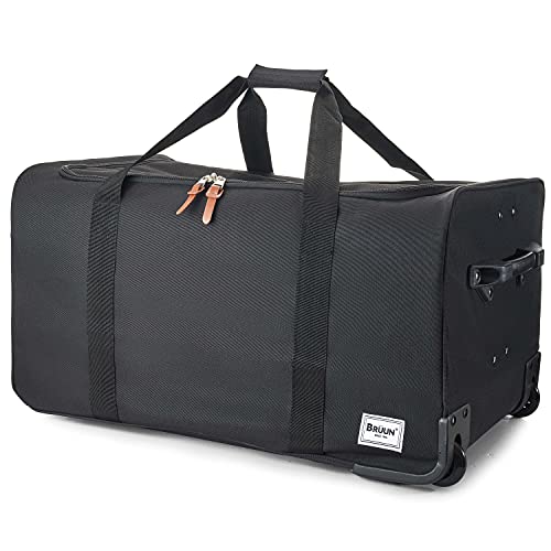 BRUUN Large Size Duffel Bag – Black Colored Dream Rolling Carrier with Garment Rack and Wheels for Travel – Specially Designed for Men and Women to Hang Clothes on Long Journeys