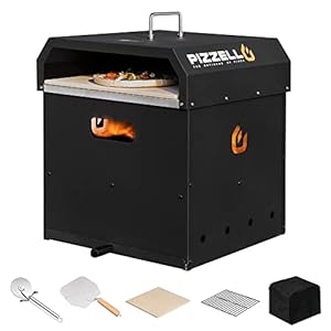 PIZZELLO 4-in-1 Outdoor Pizza Oven 16″ Wood Fired Outside Oven 2-Layer Detachable Pizza Maker with Pizza Stone, Pizza Peel, Cover, Cooking Grill Grate, Pizzello Gusto