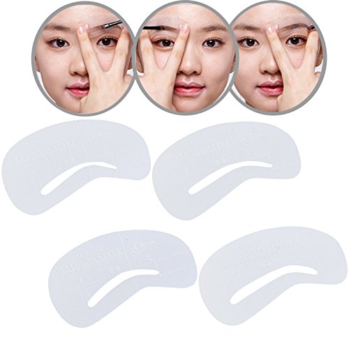 Premium Professional Beauty Make Up Set Kit of 4 Clear C5-C8 Eyebrows Grooming Shaping Stencils/Cards/Shapers/Templates By VAGA