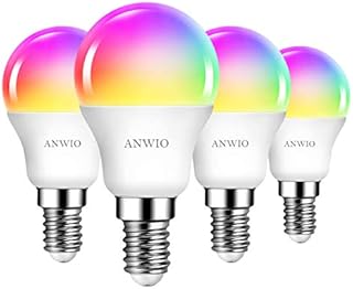 ANWIO E14 WiFi Smart Golfball LED Bulb, Alexa Golf Bulb Work with ,Echo, Google Assistant ,470Lm, 5W Replace 40 Watt, E14 RGB WiFi Colour Changing Led Light, Dimmed TUYA / Smart Life Bulbs (4 Pack)