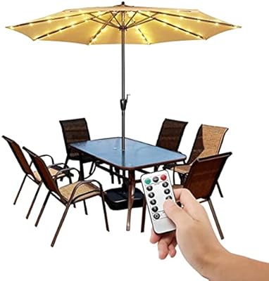 Patio Umbrella Lights Cordless Lighting with Remote Control 8 Brightness Mode LED Patio Light Wireless Battery Operated Waterproof for Patio Backyard Umbrella Outdoor Garden Decor