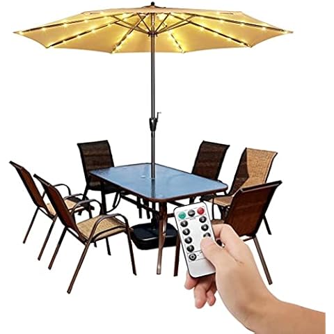 Patio Umbrella Lights Cordless Lighting with Remote Control 8 Brightness Mode LED Patio Light Wireless Battery Operated Waterproof for Patio Backyard Umbrella Outdoor Garden Decor Cover