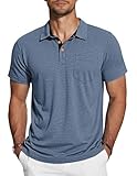 TARAINYA Poloshirt Herren Baumwolle Kurzarm Polo Shirts Männer Sommer mit Brusttasche Grau blau XL