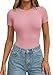 PRETTYGARDEN Body Suits for Womens Summer Tops 2026 Casual Short Sleeve Ribbed Fitted Basic Tee Shirts Spring Fashion Clothes (Pink,X-Large)
