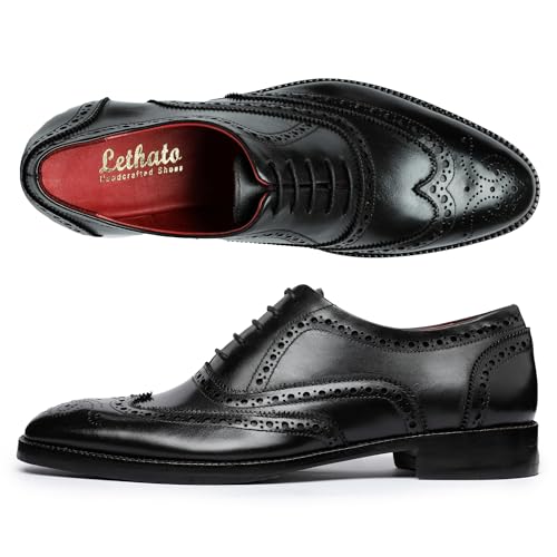 Image of Lethato Wingtip Brogue Oxford Handcrafted Men's Genuine Leather Lace up Dress Shoes