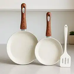 Frigideira Cerâmica Individual ou em Conjunto | Antiaderente para Todos os Fogões (Creme Granito,1 UNIDADE DE 20CM)