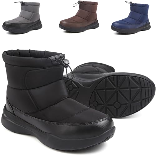 Stivali da Neve Uomo Invernali Stivaletti Foderato in Pelliccia Scarpe Comodo antiscivolo Caviglia Boots Nero 42EU