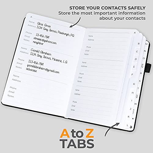 Clever Fox Address Book With Alphabetic Tabs - Pu Leather Telephone And Address Book For Keeping Contacts Safe, Contact Organizer Journal, Medium Size (5.3″ X 7.7″) Hardcover, Black #TOP2