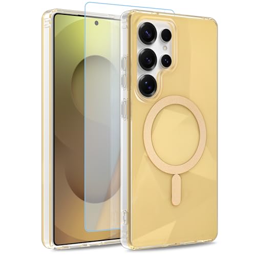 Image of Magnetic Case for Samsung Galaxy S25 Ultra [Compatible with Magsafe] [Anti-Yellowing] [1 Screen Protector] Shockproof Slim Iridescent Sparkly Case for Galaxy S25 Ultra 6.9 inch, Gold