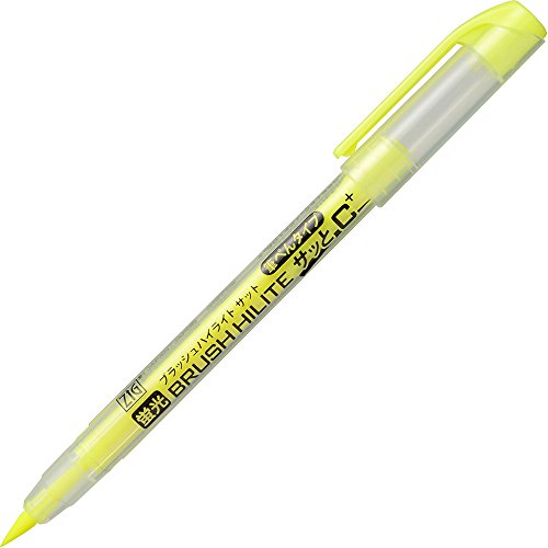 Surligneur Kuretake ZIG Brush Highlight Satto jaune fluorescent pour réviser et organiser