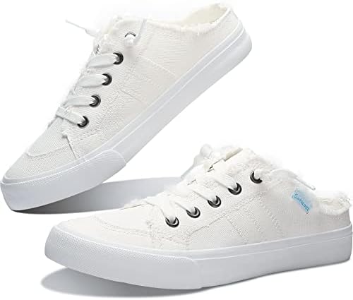 Obtaom Women Canvas Mules Memory Foam Clipper Fashion Sneakers Comfortable Slip-On Mule Backless Shoe（White Canvas US9）