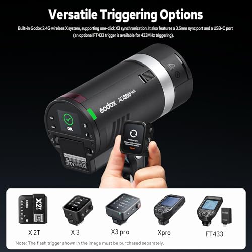 Image of Godox AD300 PRO II Outdoor Flash Strobe Light - Upgraded Heads (AD-S2 & Bare Bulb), 200Ws Bi-Color Model Lamp, 2.4G TTL & HSS,One-Tap Pairing Compatible with Canon, Nikon, Sony, Fujifilm, Olympus