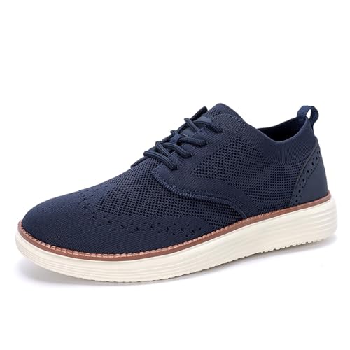 Mens Casual Loafers Shoes Oxfords Business Dress Sneakers Mesh Breathable Lace-Up Walking Shoes Soft Sole Comfortable Lightweight Tennis Running Work Sneakers Fashion Loafers Navy