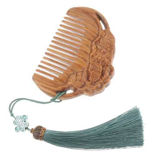 minkissy Carved Lotus Sandalwood Comb Portable No-Static Wooden Combs Massage Combs Hair Comb for Women Home and Salon Use