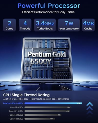 Image of Laptop 12GB RAM 256GB SSD, Pentium Gold 6500Y, 15.6 Inch FHD IPS Display, Thin & Lightweight Laptops with USB-C, USB 3.2, HDMI, TF Card Slot, WiFi 5, Laptop Computers for Work Study Everyday Use