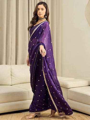 Image of AKHILAM Women's Shimmer Pure Georgette Embroidered Ready To Wear one Minute Saree With Unstitched Blouse Piece