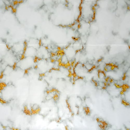 Image of Self Adhesive Marble Wallpaper Kitchen Oil Proof & Waterproof Wallpaper for Cabinet Makeover, Almirah, Plastic & Tabletop, Wardrobe (60x200cm) (New Gold White)