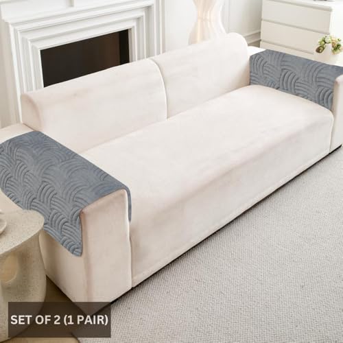 Image of HOMETHREADS Innovative Premium Velvet Sofa Cover Mat with PVC Backing for Non-Slip Comfort (C Grey, 2Pc Armrest Mat | 50x70cm)