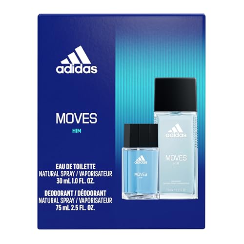 Adidas Moves for Him Gift Set 2 Piece Gift Set, Notes of Green Apple, Cedarwood, Musk, Men's Fragrance, Long Lasting, Sporty Fragrance, Travel Size
