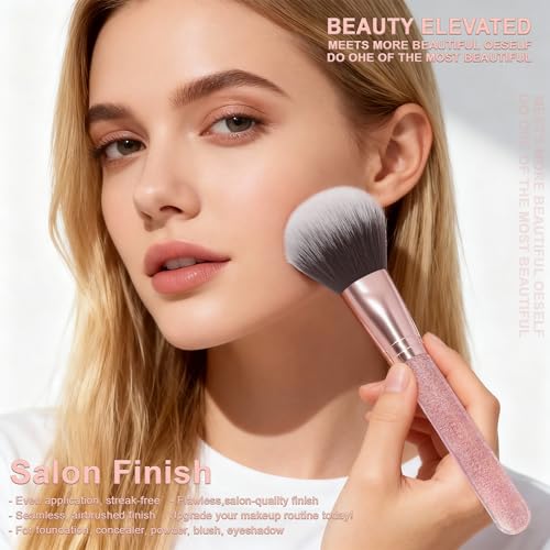 Image of Pink Makeup Brushes Set 14 Pcs Professional, Synthetic Foundation Concealer Powder Blush Eyeshadow Brushes with 2 Powder Puffs & Dual-ended Mask Applicator, Gifts for Women Teen Girls