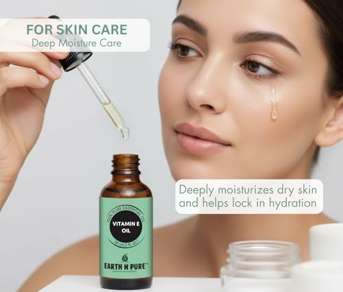 Image of Earth N Pure Vitamin E Oil Therapeutic Grade for Skin, Hair and Nails with Glass Dropper - 100 ml