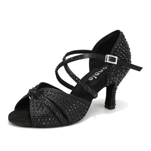 Women's Rhinestone Dance Shoes Open Toe Salsa Ballroom Latin Performance Dancing Shoes