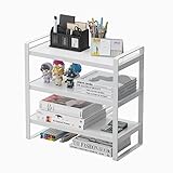 feejee 3 Tiers Desktop Shelf Organizers and Storage with Metal Frame Wood Board Racks for Office, Do