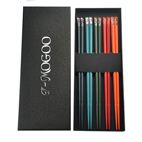 I-MOGOO 5-Pairs Fiberglass Chopsticks?Reusable Chopsticks Dishwasher Safe, 9 1/2 Inches (Five-Color Chopsticks)