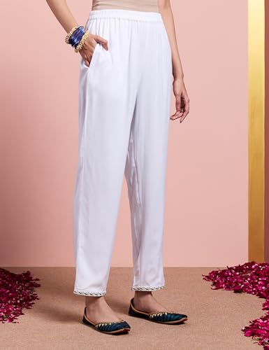 Image of Amazon Brand - Myx Women's Embroidered Anarkali Kurta Pant Set with Organza Dupatta | Salwar Suit (Available in Plus Sizes)