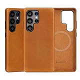 Rumwot Compatible with Samsung Galaxy S25 Ultra Leather case, Vintage Oil Wax Leather, Compatible with MagSafe and Wireless Charging, Metal Buttons Camera Bezel, Ultra-Thin fit(Brown)