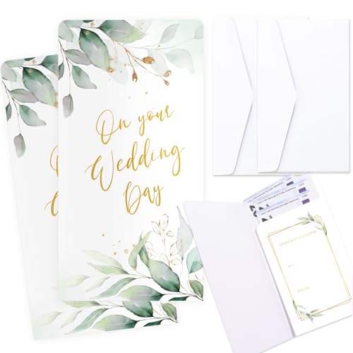 2 Pack Wedding Money Gift Wallets with Envelopes Botanical Gold Foil Money Cards for Cash Gifts