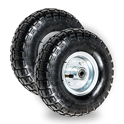 Elkoza® 2x10 3.50-4 4PLY Dual Bearings 20mm 260X80 Pneumatic Wheelbarrow Wheels Sack Truck Trolley Wheel Solid Tyre Complete for Garden Heavy Duty Trolley Barrow Truck Replacement Wheelbarrow Wheel